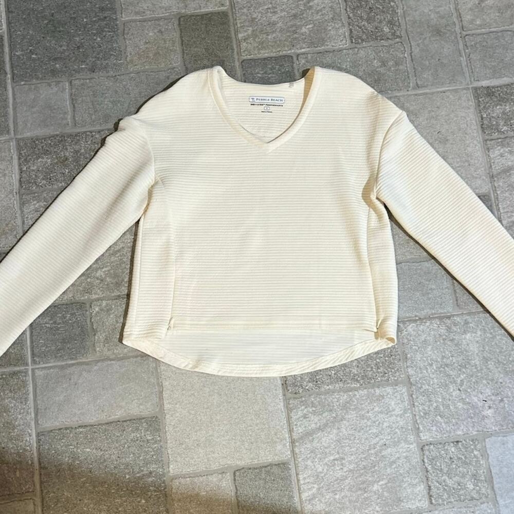 Pebble Beach Dry-Luxe Performance Women S Cream Textured V Neck Golf Pullover